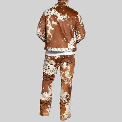 Genuine hair-on cowhide leather jacket and pants outfit