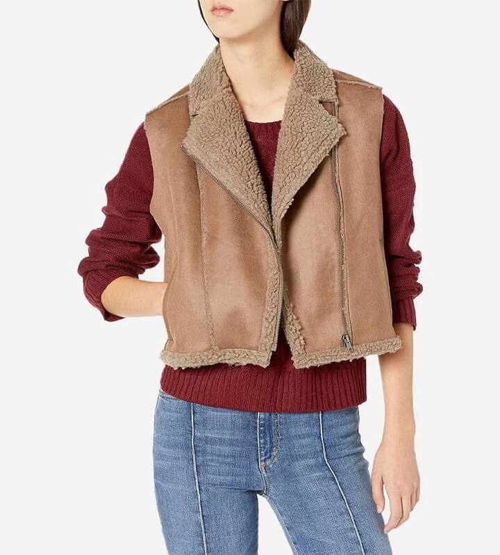 Brown Women's Shearling Leather Biker Vest