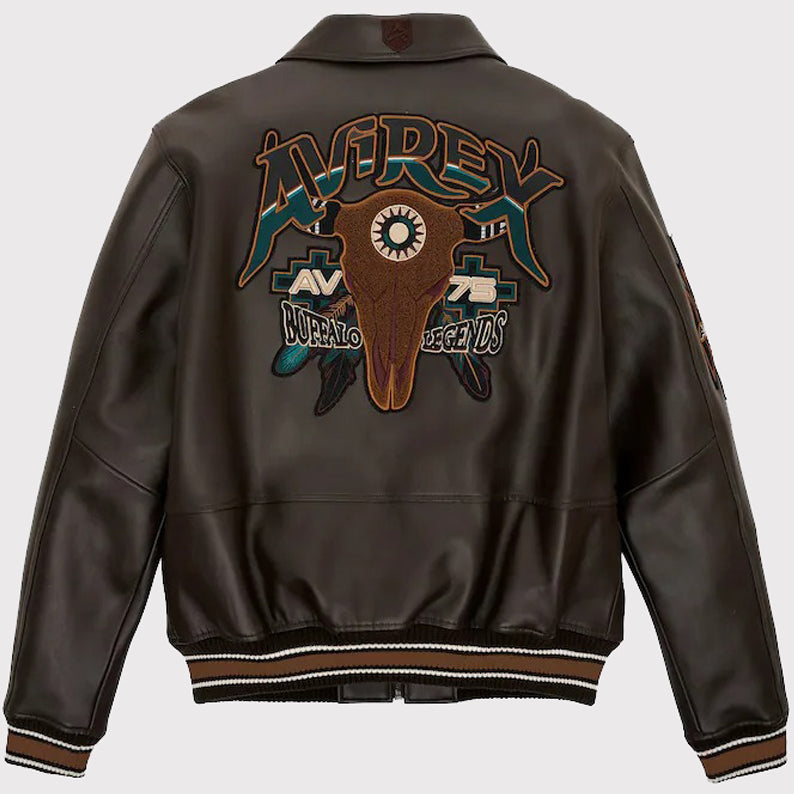 Buffalo Legend A2 Embroidery Leather Jacket - Men's Brown Leather Jacket