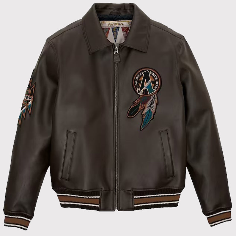 Buffalo Legend A2 Embroidery Leather Jacket - Men's Brown Leather Jacket