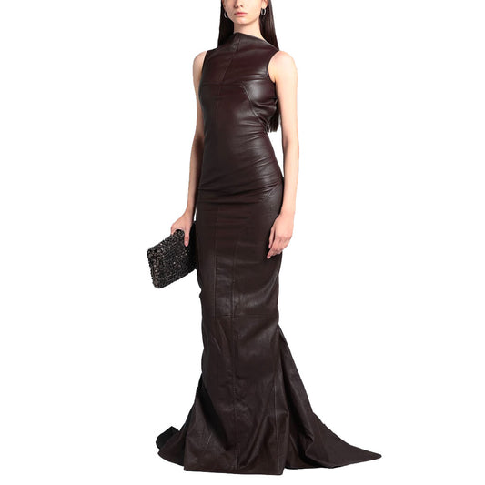 Burgundy Leather Evening Gown - Backless Bodycon