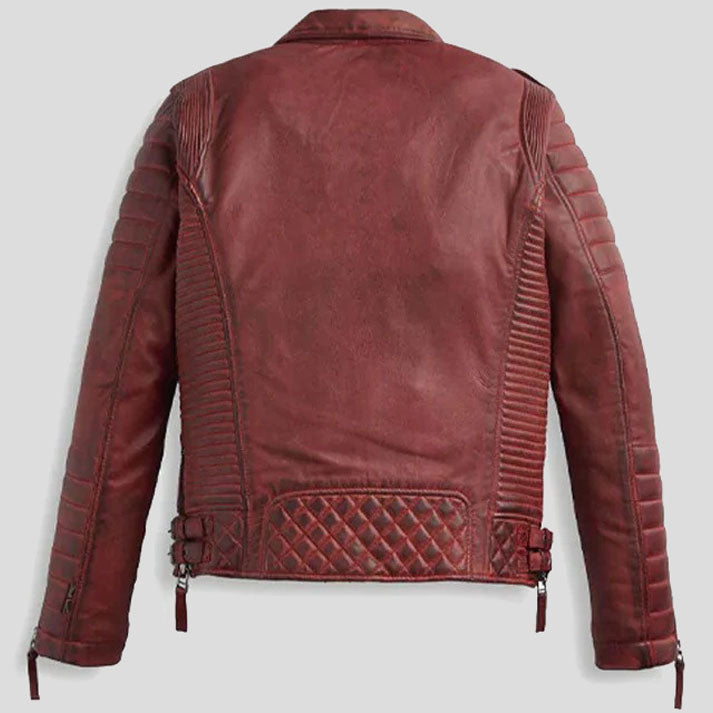 Burnt Red Biker Leather Motorbike Jacket - Stylish and Protective