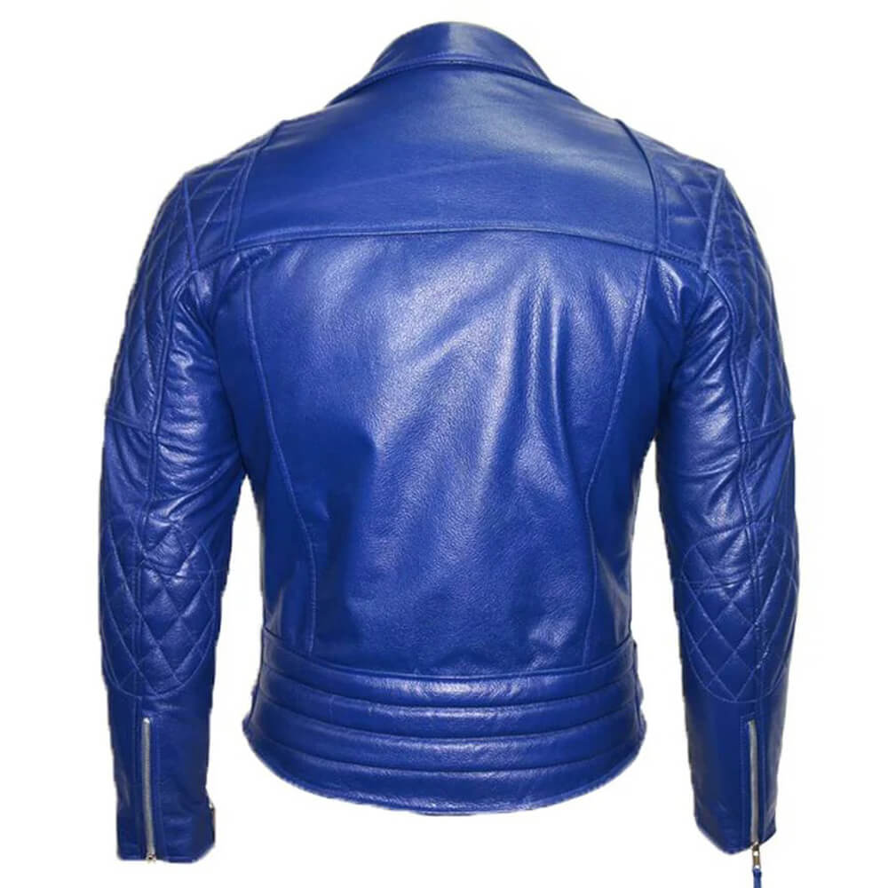 buy best royal blue cafe racer leather jacket