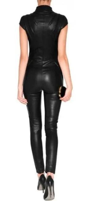 buy womens black bodycon leather jumpsuit