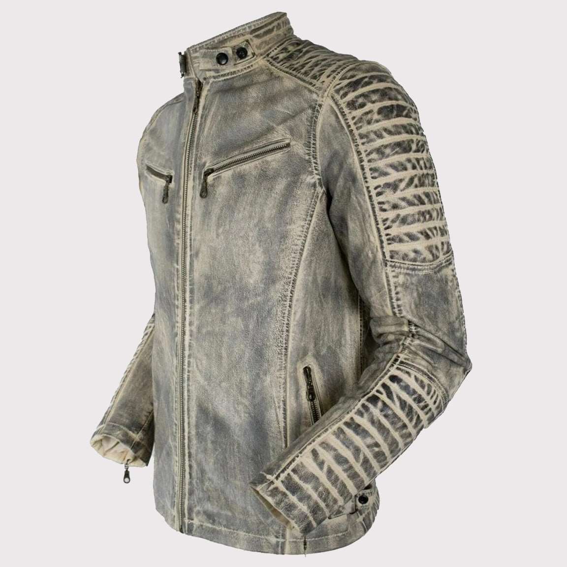 Distressed White Cowhide Leather Jacket for Men