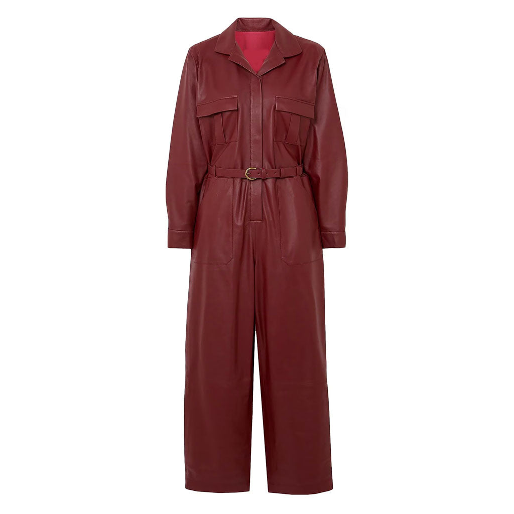 Cherry Red Leather Women's Jumpsuit