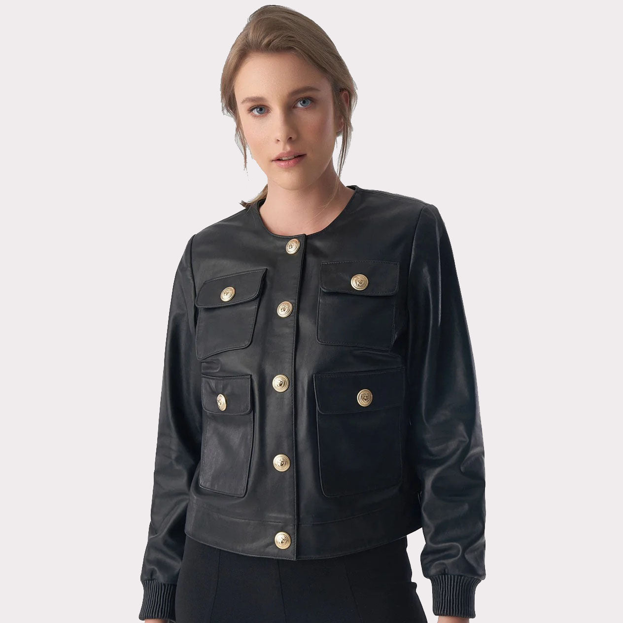 Chic Studded Black Leather Jacket for Women