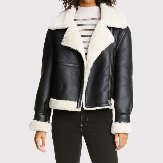 Chic Women's Black Faux Leather Shearling Jacket