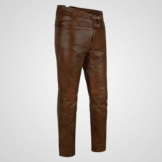 Choco brown genuine leather pants with slim fit modern cut