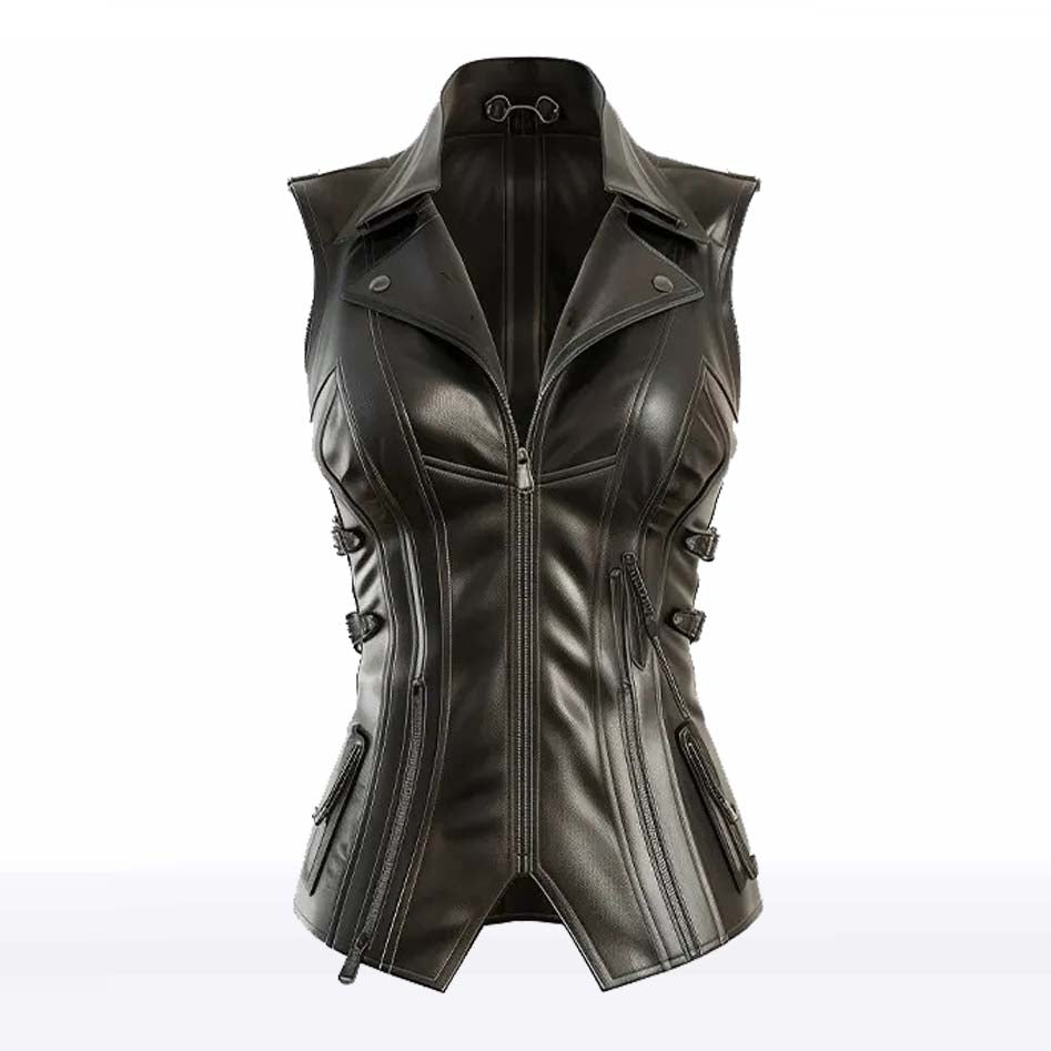 dress leather vest Claire Women’s Black Sheepskin old western vest