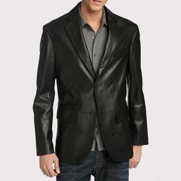 Classic Black Leather Blazer for Men