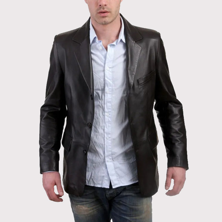 Classic Black Leather Blazer Men's Jacket