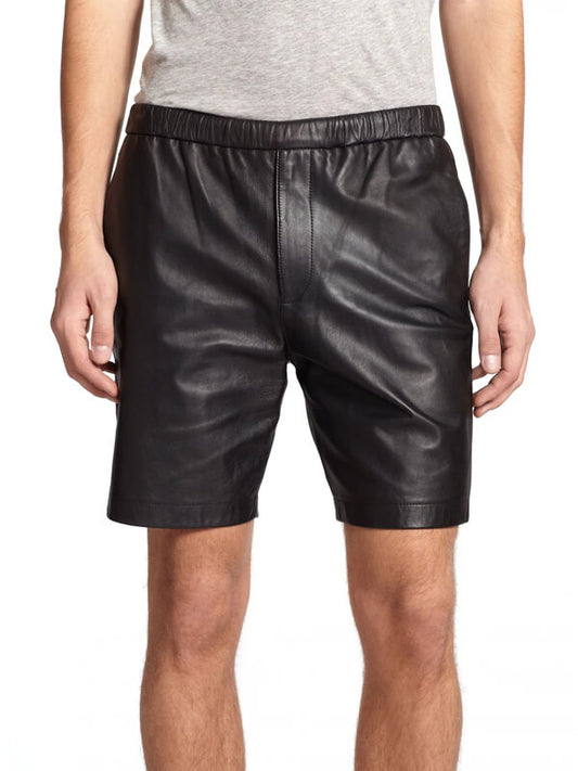 Classic Black Leather Shorts for Men