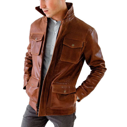 Classic Brown Leather Field Jacket