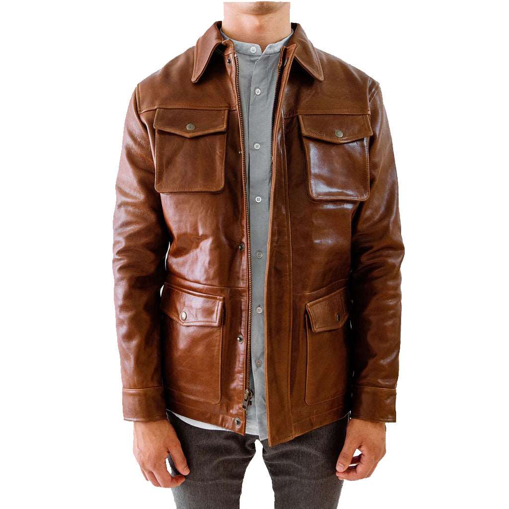 Classic Brown Leather Field Jacket