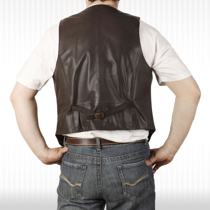 Classic Brown Leather Waistcoat - Vintage Elegance for Men
