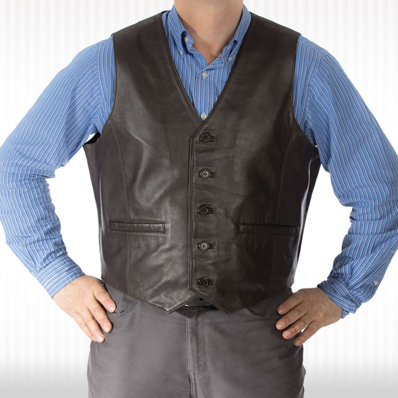 Classic Brown Leather Waistcoat - Vintage Elegance for Men