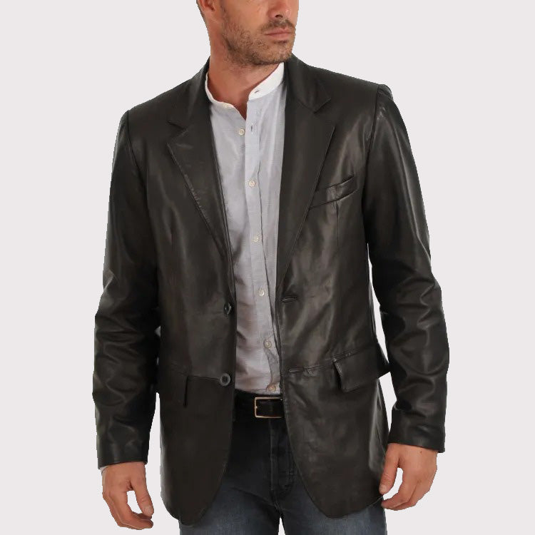 Classic Casual Leather Blazer Coat for Men