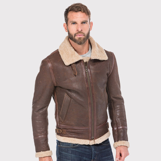 Classic Men's Bomber Shearling Brown Leather Jacket