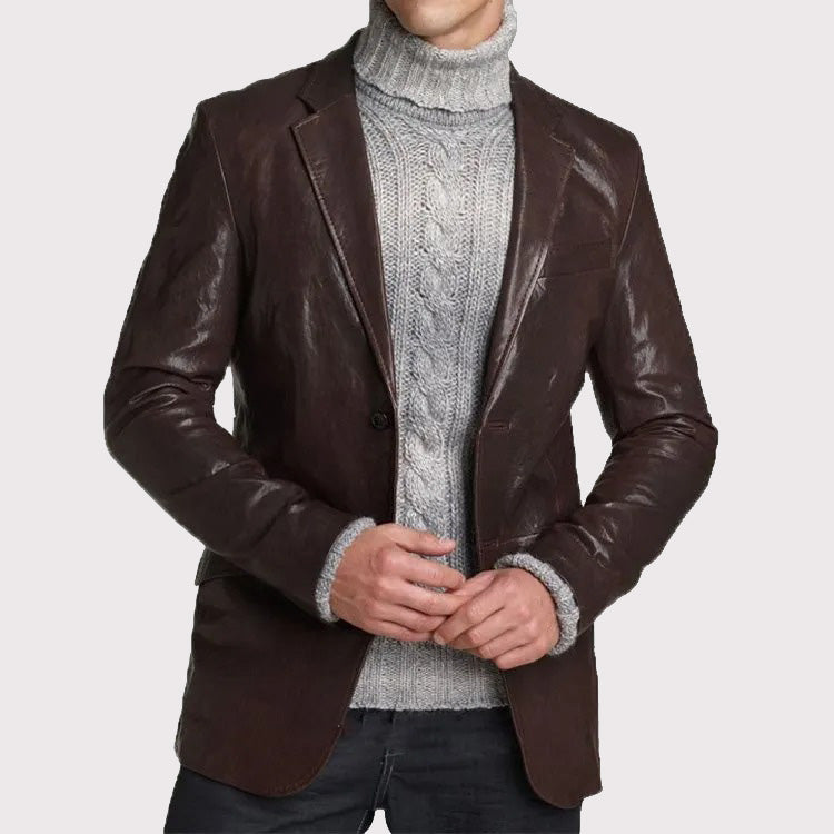 Custom-Made Brown Leather Blazer for Men