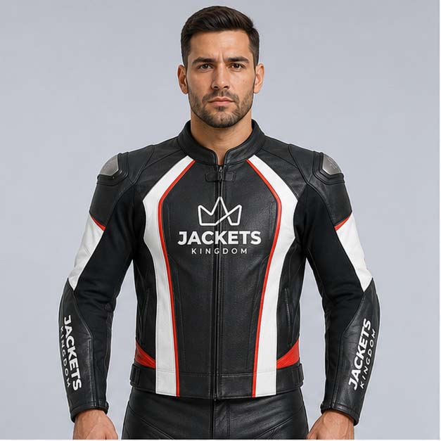 Men's custom leather motorcycle jacket made from genuine cowhide