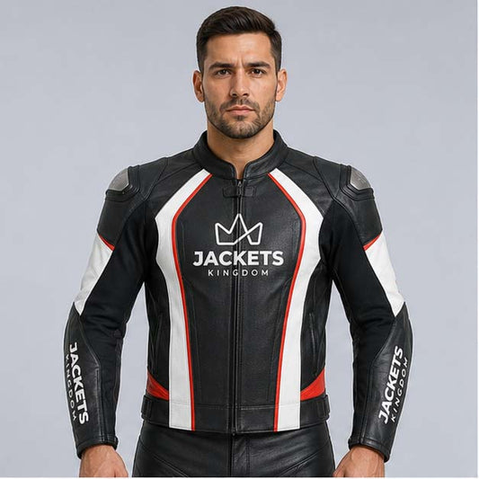 Men's custom leather motorcycle jacket made from genuine cowhide