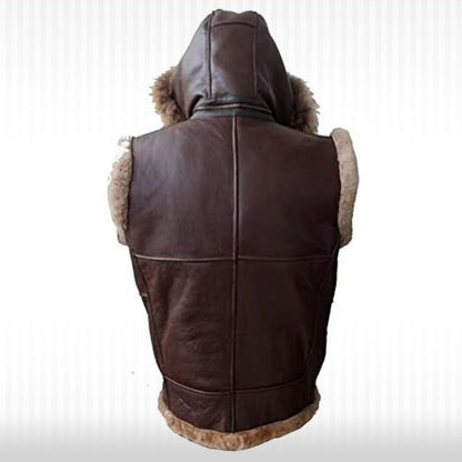 Custom Shearling Hooded Vest - Men's Sheepskin Leather Vest