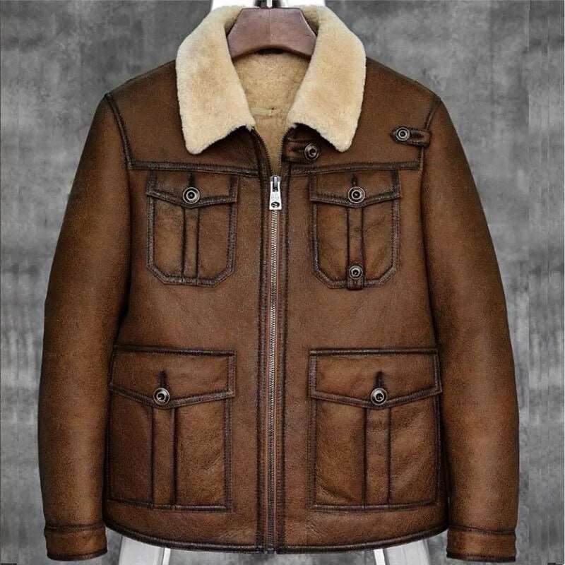 Dark Brown B3 Shearling Bomber Jacket - Men's Pilot Fur Coat