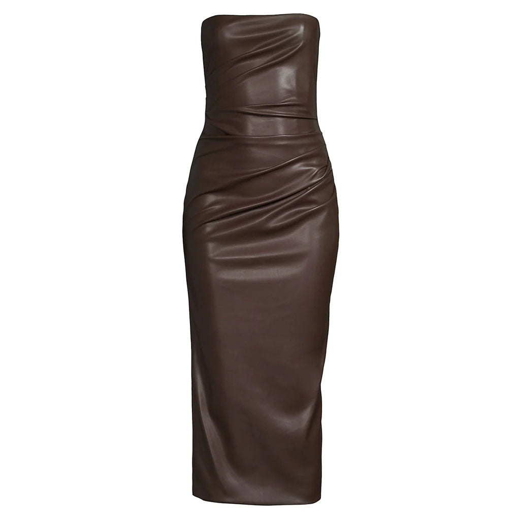 Dark Brown Minimal Tube Leather Dress - Fall Edition 5XL Dark Brown Minimal Tube Leather Dress - Fall Edition 5XL