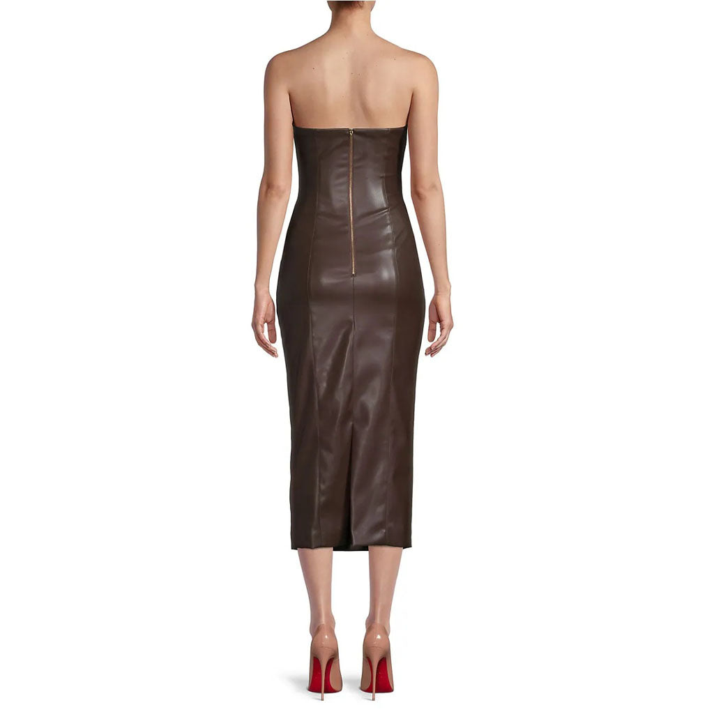 Dark Brown Minimal Tube Leather Dress - Fall Edition