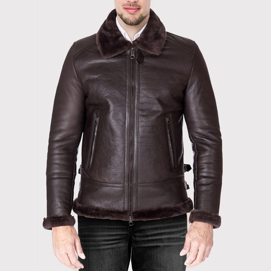 Stylish Dark Brown Shearling Biker Jacket