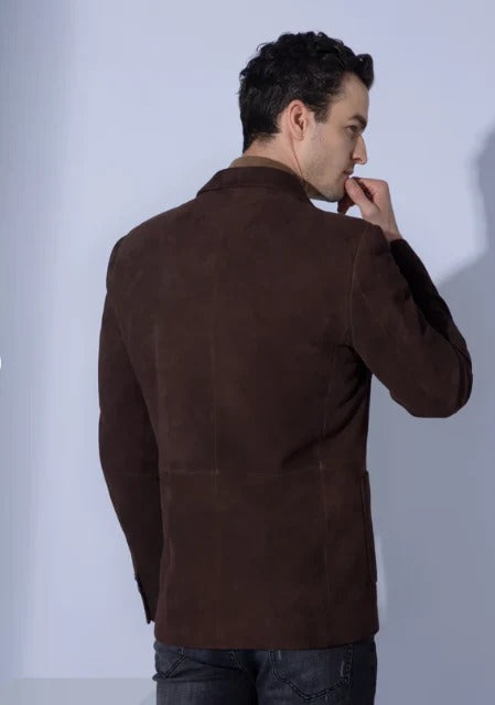 Dark Brown Suede Leather Blazer for Men