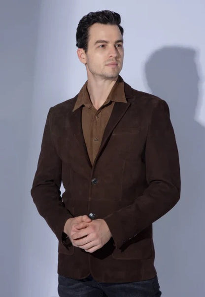 Dark Brown Suede Leather Blazer for Men