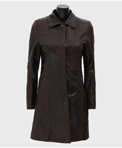 Dark Brown Women’s Fur Hooded Leather Coat