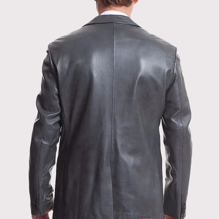 Dark Gray Leather Sports Blazer Coat for Men