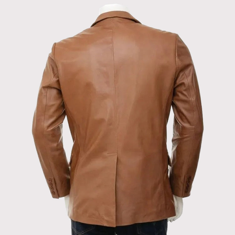 Designer Brown Lambskin Leather Blazer with Two Buttons for Men