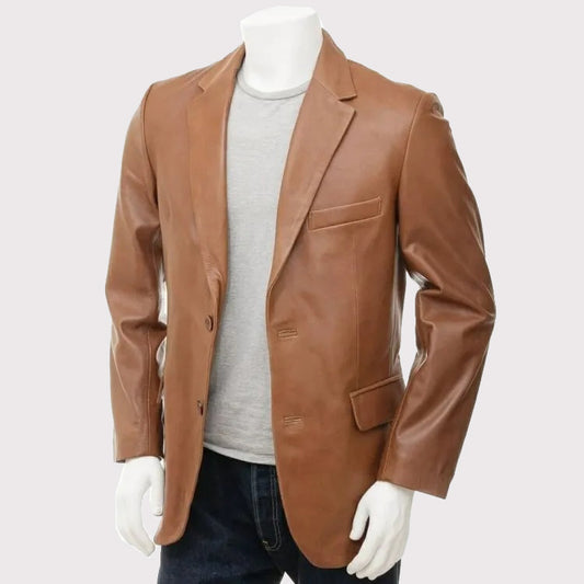 Designer Brown Lambskin Leather Blazer