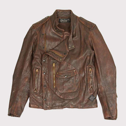 Distressed Brown Aviation Leather Jacket