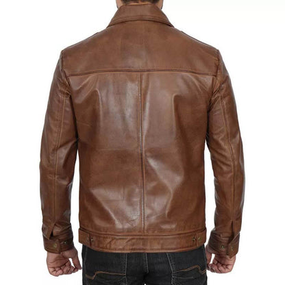 Men's Genuine Distressed Brown Cafe Racer Leather Jacket