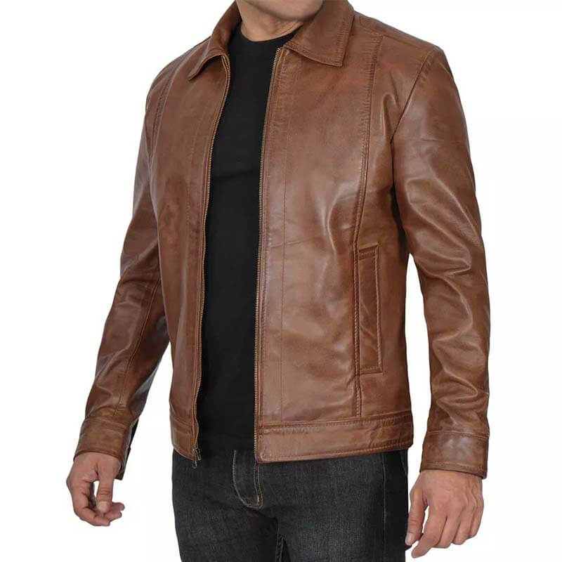 Men's Genuine Distressed Brown Cafe Racer Leather Jacket