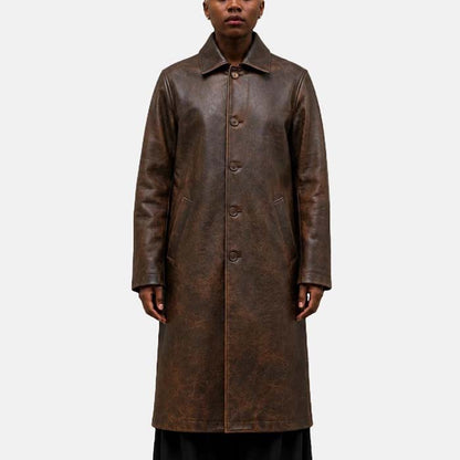genuine sheep leather distressed brown overcoat