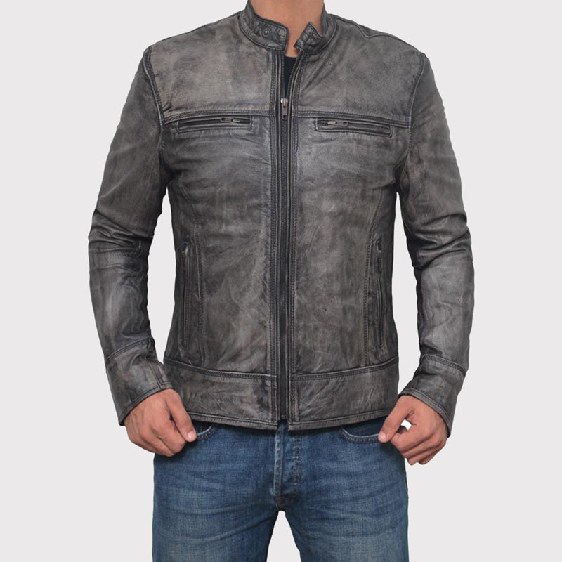 Distressed Dark Grey Biker Jacket