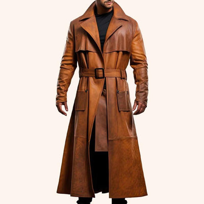 Distressed Sheepskin Duster Coat for Men - Jackets Kingdom