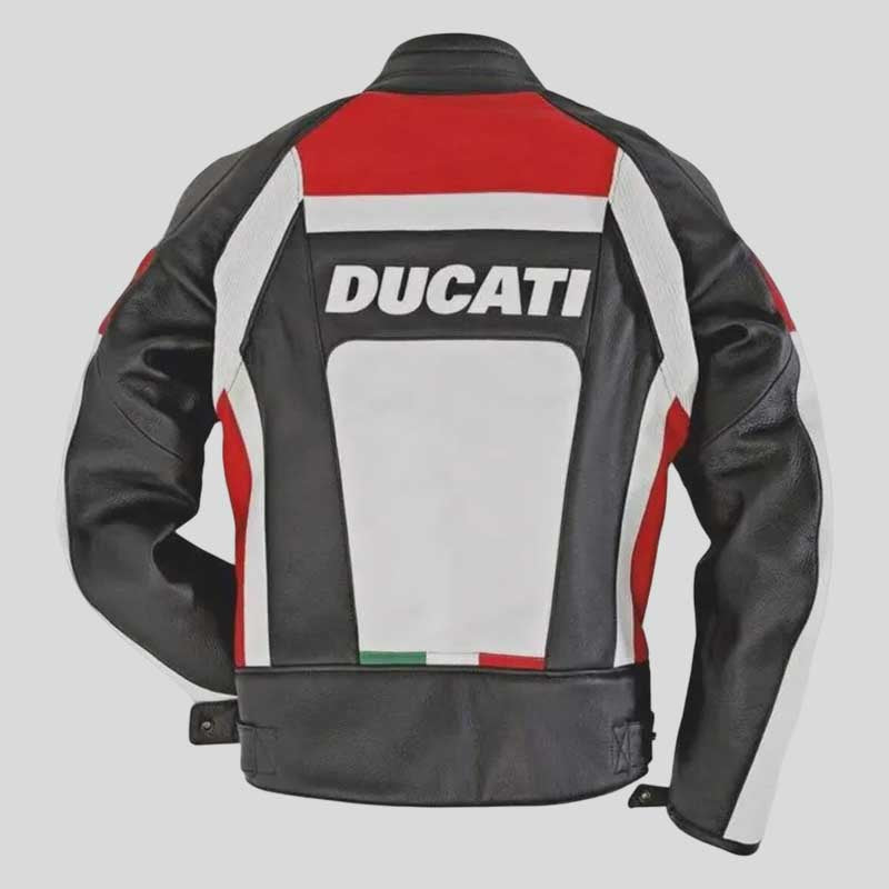 Ducati Corse Leather Motorcycle Jacket Black White Red