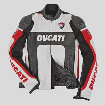 Ducati Corse Leather Motorcycle Jacket Black White Red