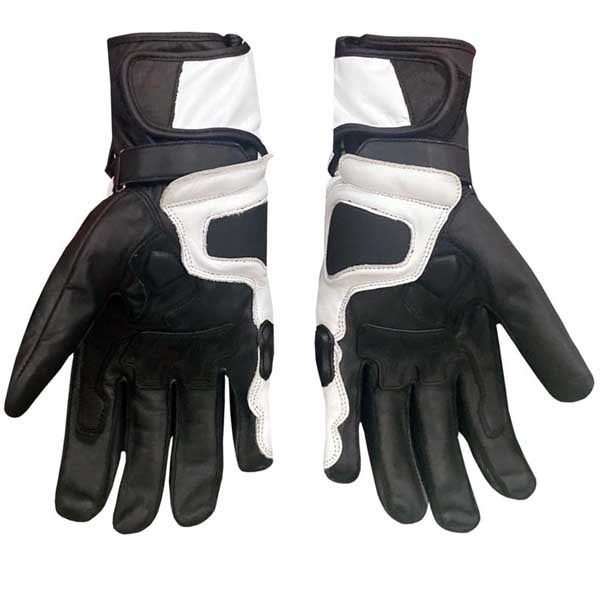 Ducati Corse style hard knuckle leather motorcycle gloves in red white and black colorway by Jackets Kingdom