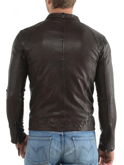 Elegant Dark Brown Leather Jacket for Men