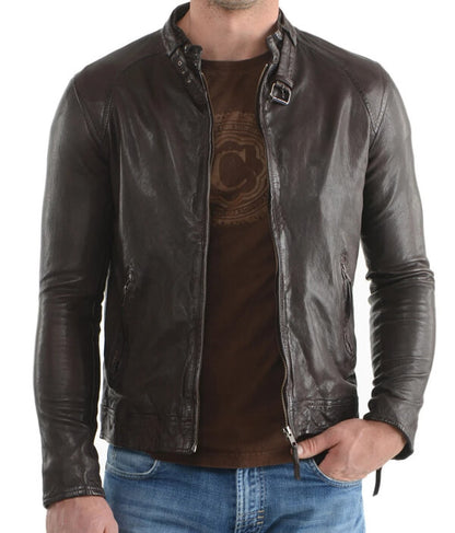 Elegant Dark Brown Leather Jacket for Men