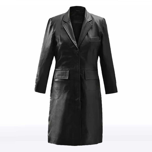 Elena Black Leather Long Coat Women’s