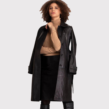 Expertly Designed Black Lambskin Leather Coat for Women